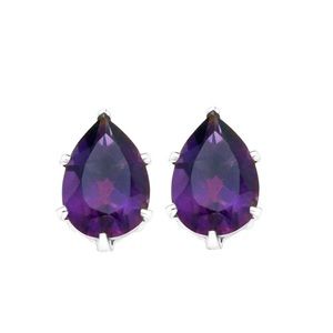 Amethyst 4 CTTW Pear Drop Earrings Silver Overlay